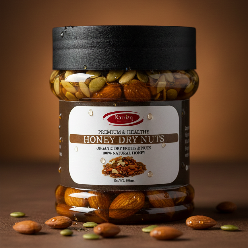 premium honey with dry nuts